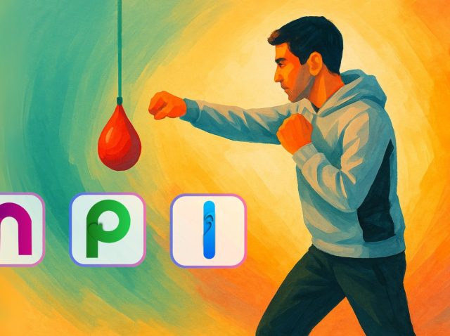 A person practicing a reflex punch with a suspended ball in an abstract, colorful setting symbolizing therapeutic motion and empowerment.