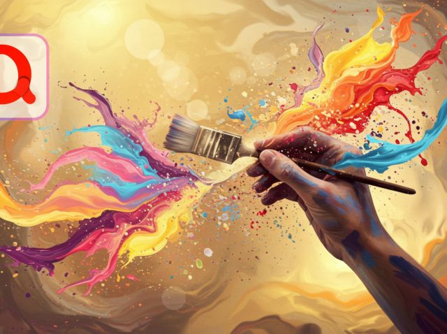 Colorful digital artwork of expressive hands painting abstract shapes, symbolizing artistic therapy and emotional healing